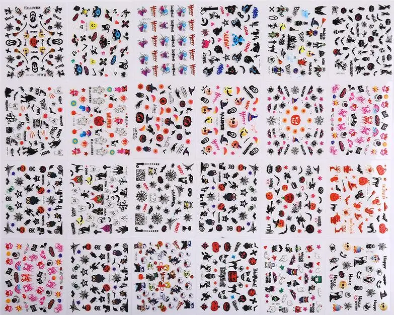 24 Простыни Хэллоуин Дизайн Красота ногтей Наклейки клей передачи 3d череп Тыква