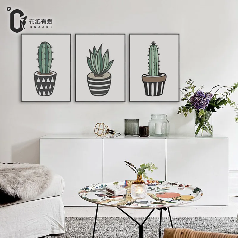 Зеленый Кактус скандинавский небольшой свежий Декор холст картина диван фон