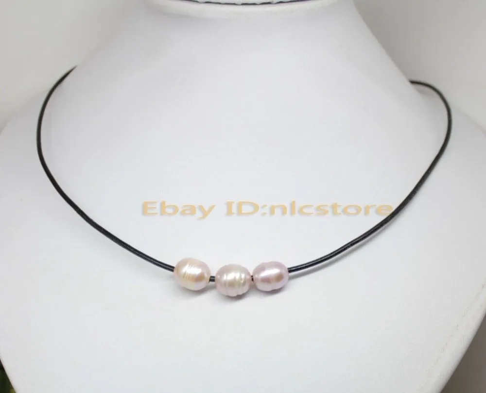 Настоящее сочетание цветов рост 3 жемчуг черная кожа ожерелье 17 &quot мода