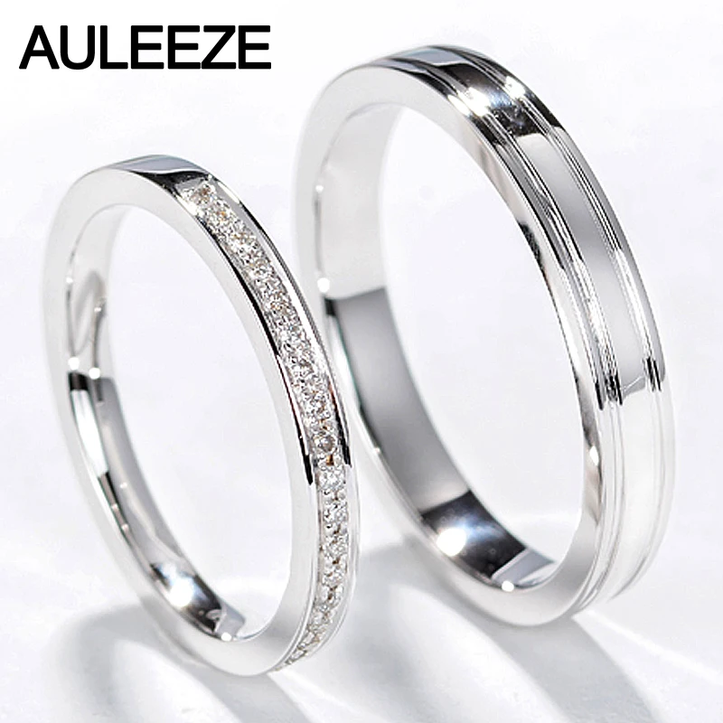 

AULEEZE Classic Natural Diamond Couple Rings Men Women Wedding Ring 18k White Gold Engagement Ring Real Diamond Jewelry