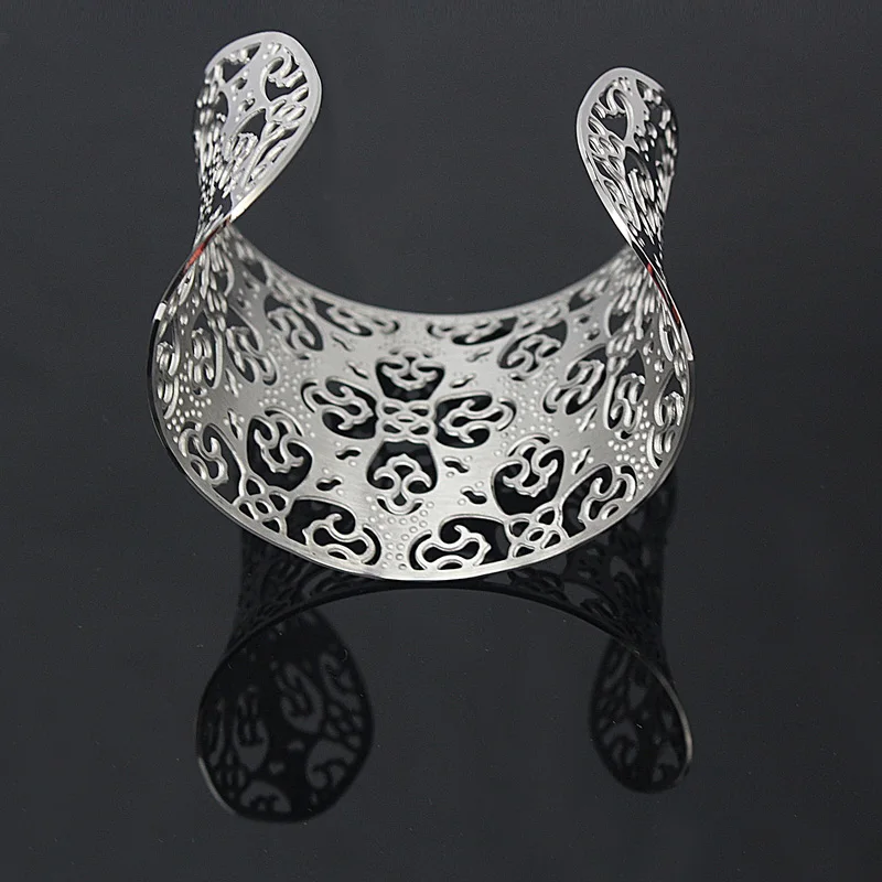 2017 Новая мода Серебряный Цвет РЕЗНЫЕ ШИРОКИЙ открытая манжета обаятельные