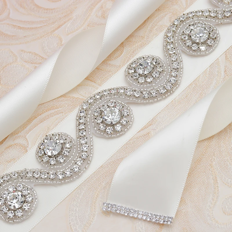 Yanstar Bridal Belt Silver Rhinestones Hand Beaded Crystal For Wedding Dresses 35WB939 | Свадьбы и торжества