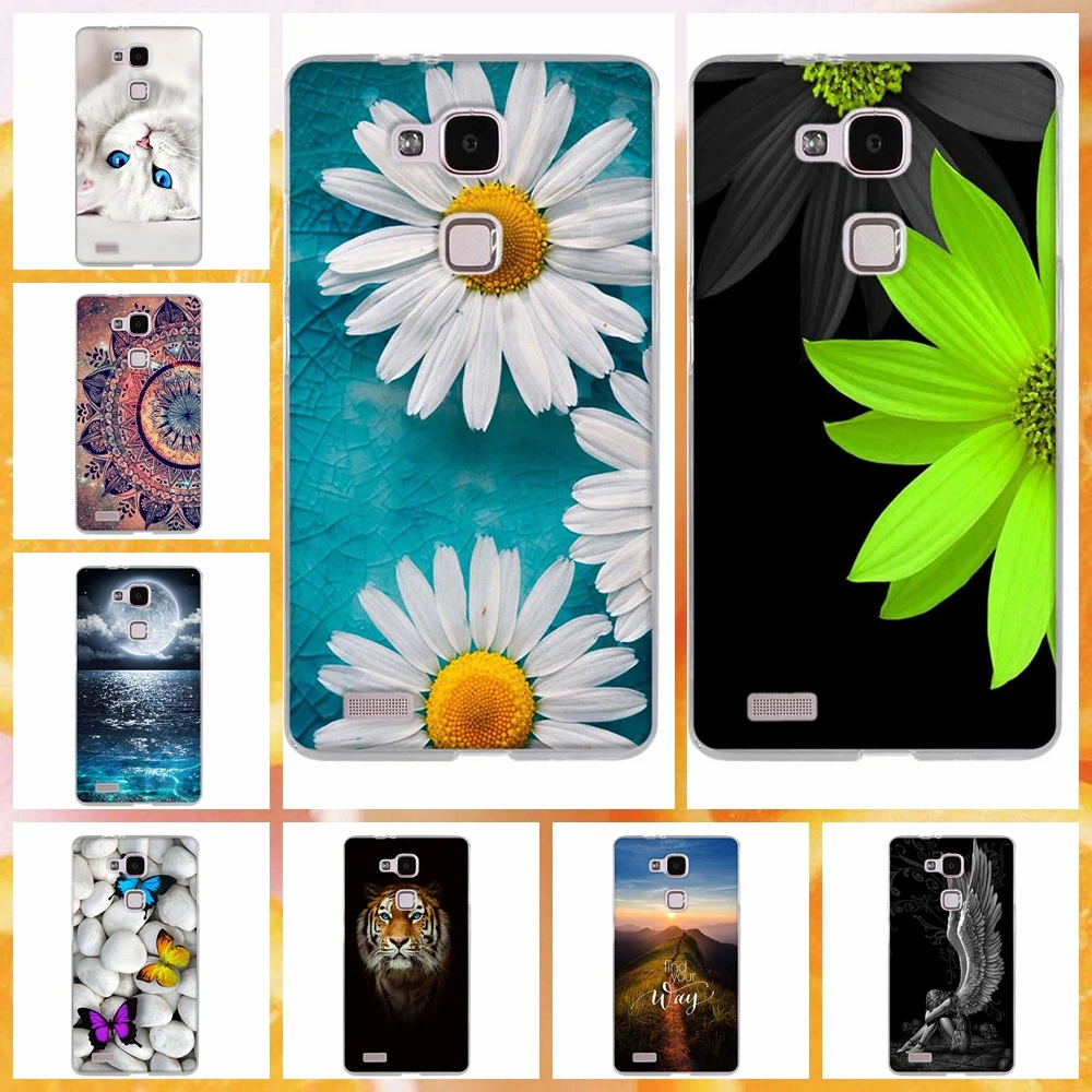 Мягкая задняя крышка из ТПУ для Huawei Ascend Mate 7 чехлы 3D рельефный Печатный