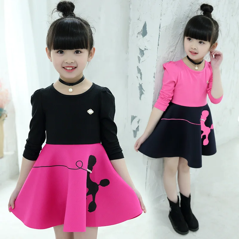 Детское Хлопковое платье с длинным рукавом принтом | Детская одежда и обувь