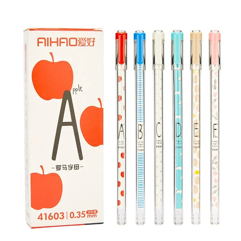 

6 pcs Kawaii Alphabet letter gel pens 0.35mm Black ink fine ballpoint pen for writing Office material school supplies FB906