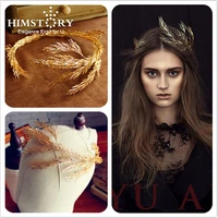 himstory baroque crowns gold branch leaf headband hair jewelry handmade wedding princess tiaras bridal headpiece headband