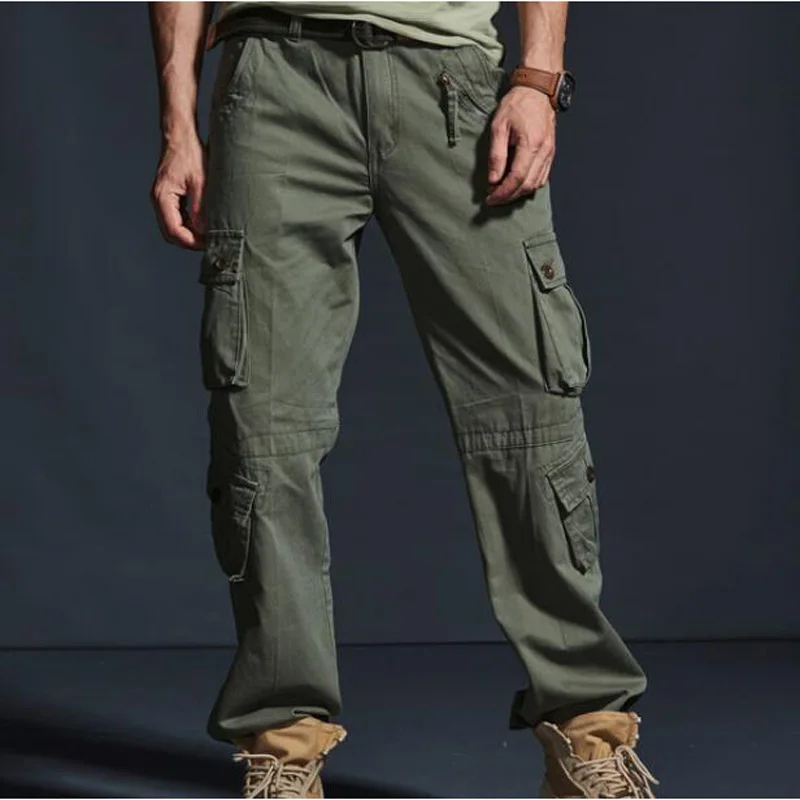 

Men's Cargo Pants Mens Casual Multi Pockets Men Outwear Army Straight slacks Cargo Trousers Plus size 28-40 khaki pants