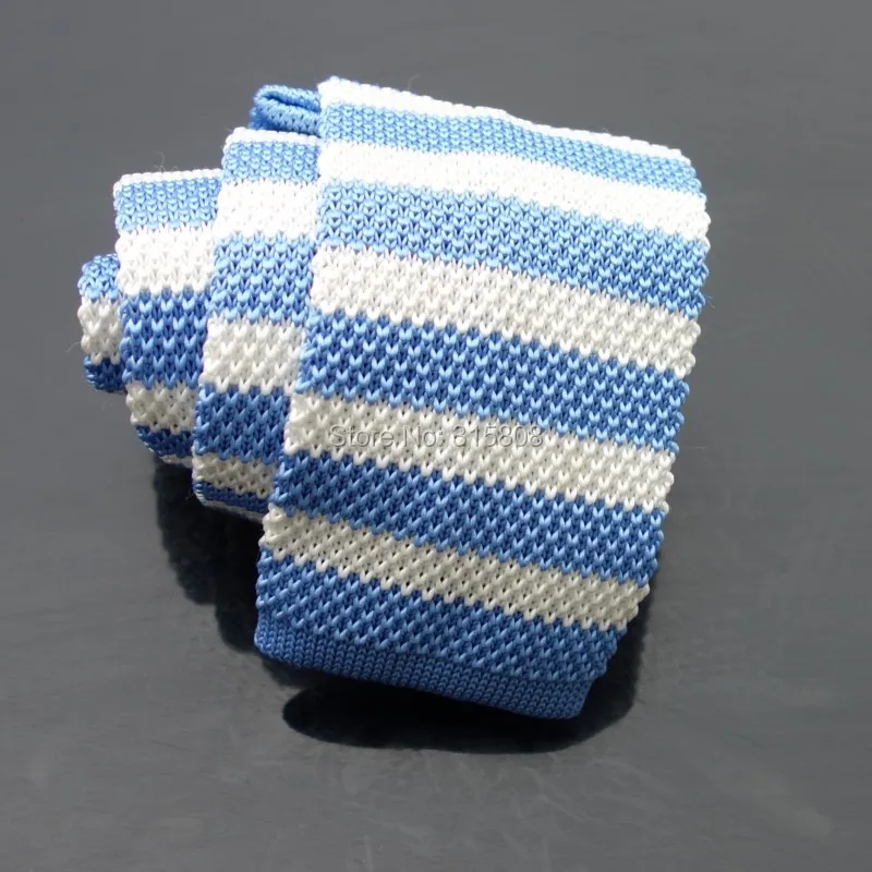 

Ikepeibao Skinny Knitted Narrow Ties Slim Neck Tie Men's Blue White Striped Flat Head