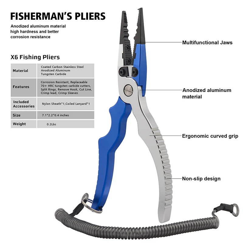 Алюминиевые рыболовные плоскогубцы boms Fishing X06 устойчивые к соленой воде для резки