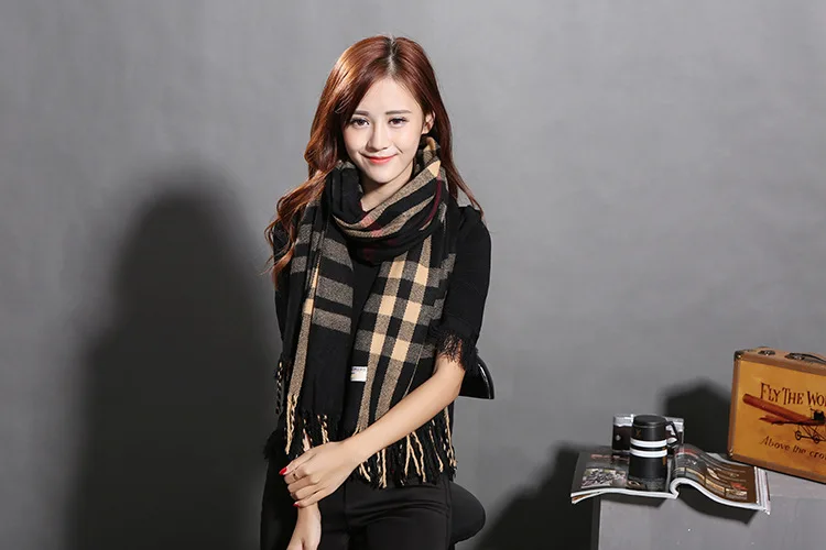 high quality plaid Cashmere Tassel femme scarf fashion luxury Casual Warm shawl hot sale autumn winter soft pashmina for women | Аксессуары