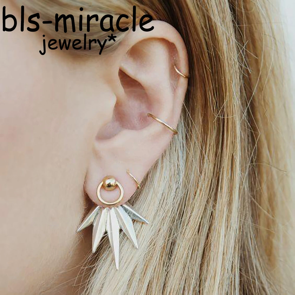 Bls-miracle 5pieces Fashion Street Style New Women's Personality Back Insert Geometric Stud Earrings Set Girls Gifts | Украшения и