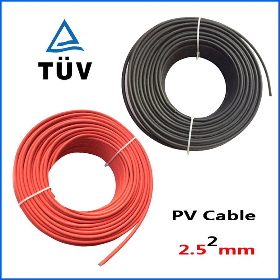 2.5 мм2 Солнечный Кабель 14AWG медный кабель TUV одобренный красный и черный PV с 5 м 10 20