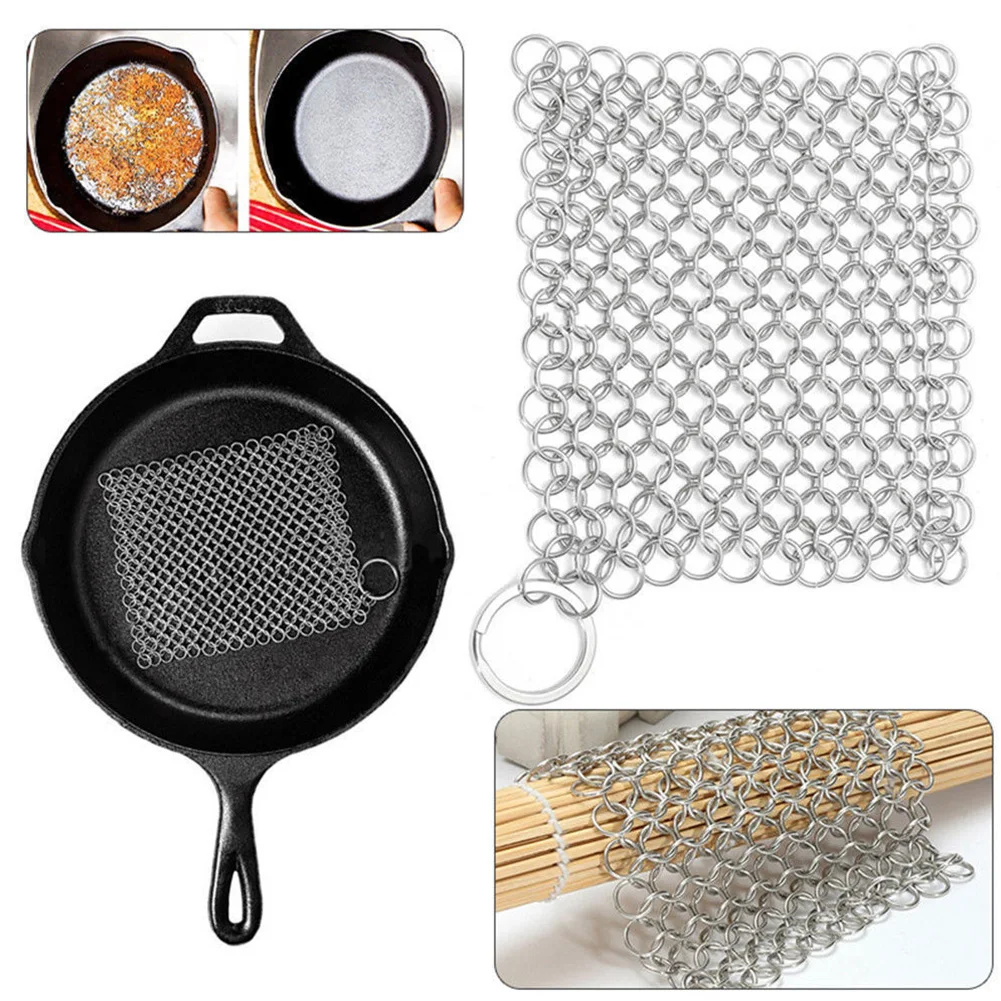 10x10cm Stainless Steel Cast Iron Cookware Kitchen Tool Cleaner Pan Brush Ring Chainmail Scrubber | Дом и сад