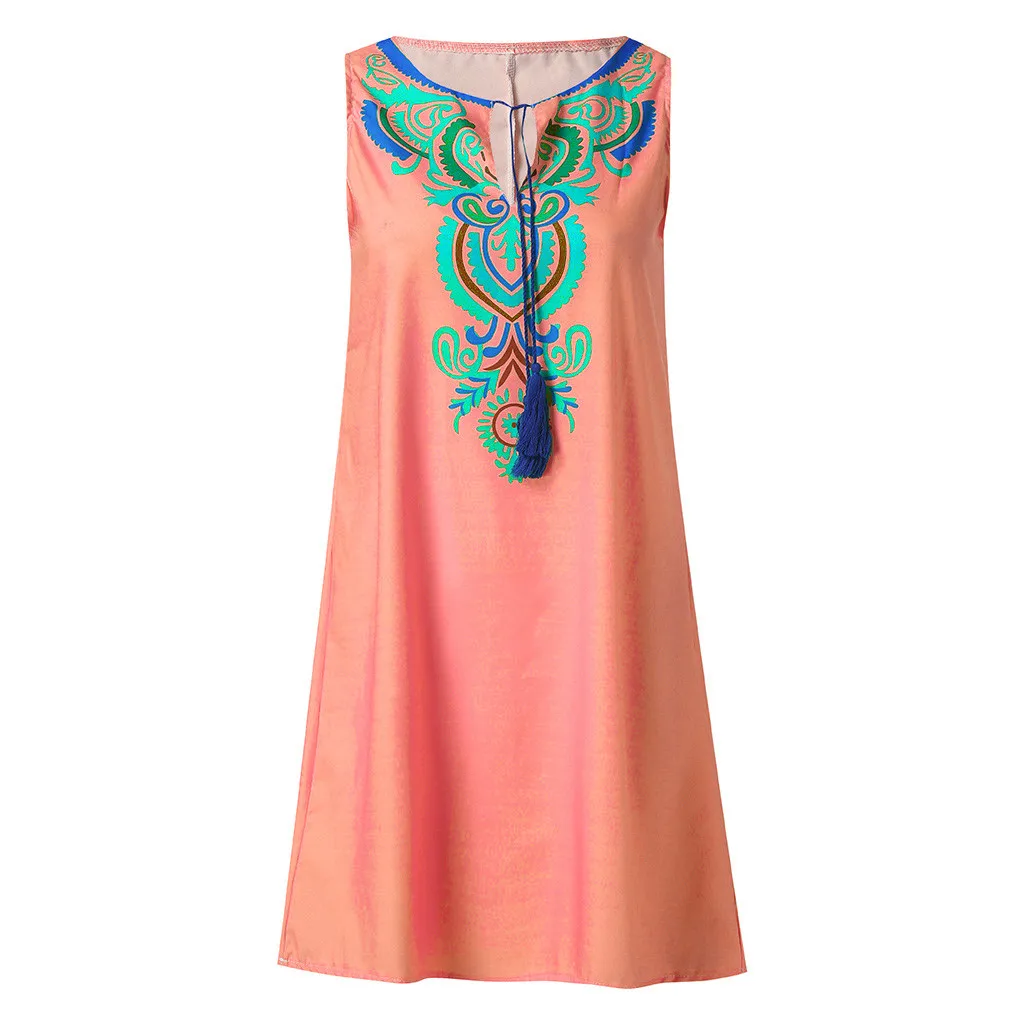 Для женщин Летняя мода на каждый день без рукавов в стиле ретро с принтом Винтаж