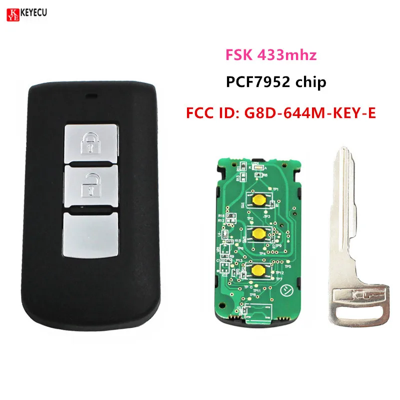 Keyecu дистанционный брелок контроллер FSK 433 МГц 2 кнопки для Mitsubishi ASX Lancer Outlander ID46 PCF7952