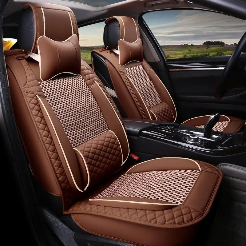 Новый роскошный ледяной шелк + кожа четыре сезона обычное сиденье до и после