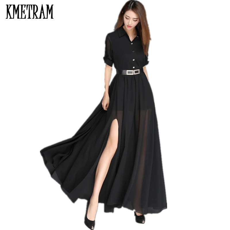 Черно белое платье макси KMETRAM женские летние платья рубашка с блузкой Remme Ete 2020