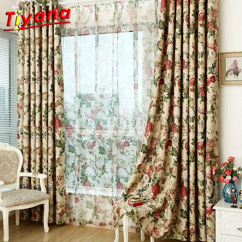 

Blackout Curtains Drops Door Grommet Top Rod pocket Green Floral Tulle Curtains Free Shipping 220/260/265 high Fabric HM199B *VT