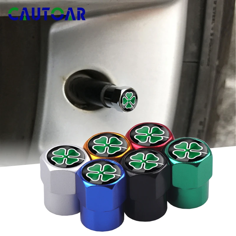 

4Pcs car styling Quatrefoil Green Delta Emblem Car Tire valve Caps cover FOR Alfa Romeo Giulia Stelvio GT Four Leaf Clover