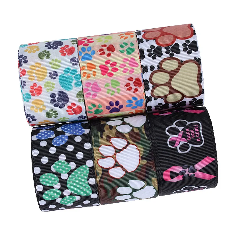 

Cute Cartoon Dog Paw Colorful Pattern printed grosgran ribbon/foe 50yards FLRARIBBONS