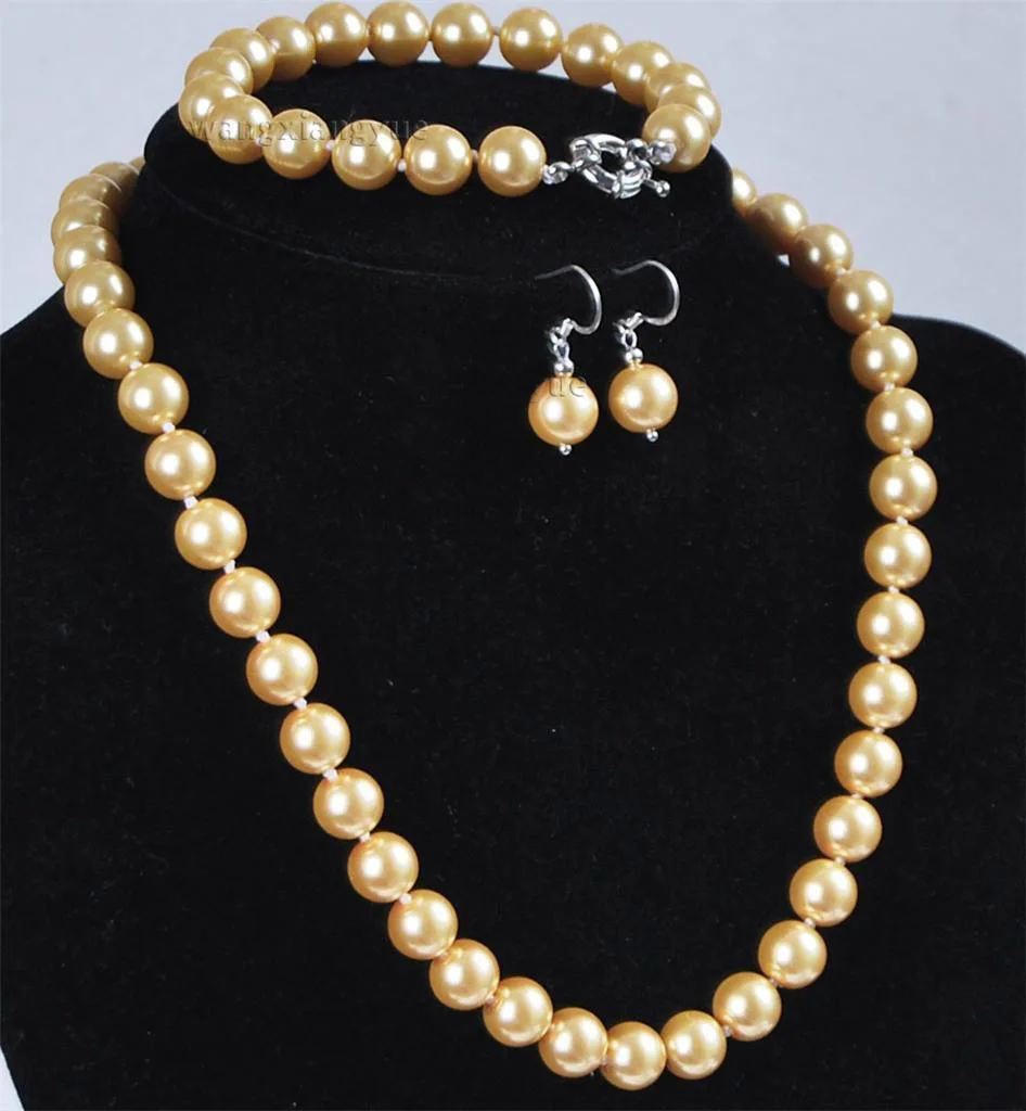 12mm champagne Round Natural Sea Shell Pearls necklace Bracelet Earrings Set | Украшения и аксессуары