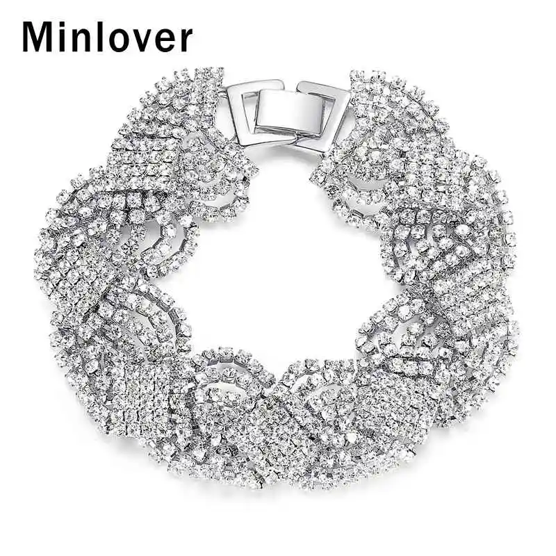 Minlover Кристалл серебряного цвета свадебный браслет браслеты для женщин Стразы