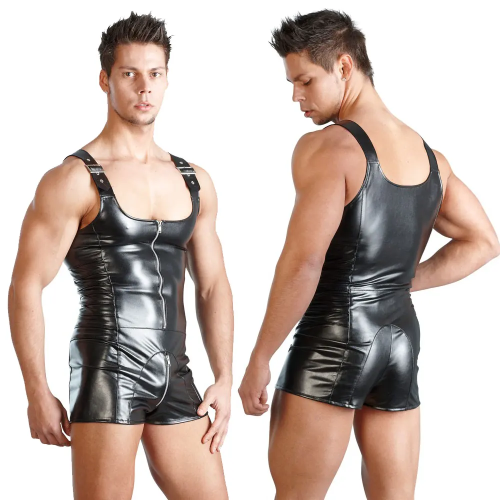

Sexy Lingerie GAY Men's Bondage Fetish Black Stretch PVC Look Latex Spandex jumpsuit Catsuit L934