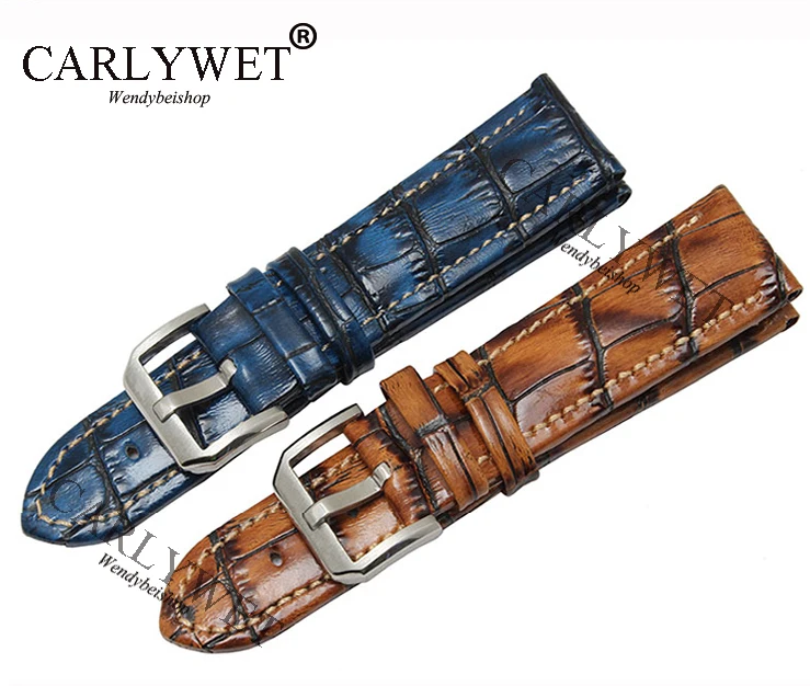 CARLYWET 20 22 мм кожаный коричневый синий винтажный сменный ремешок для наручных