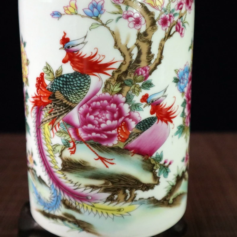 Exquisite Chinese Classical Collectible Colorful Phoenixs and Flowers Porcelain Pen Holder/Brush Pot | Дом и сад