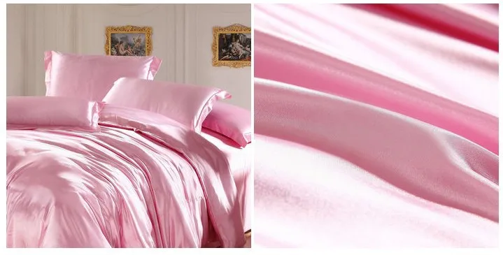 7 шт. розовый Шелковый сатин комплекты постельного белья California king queen size