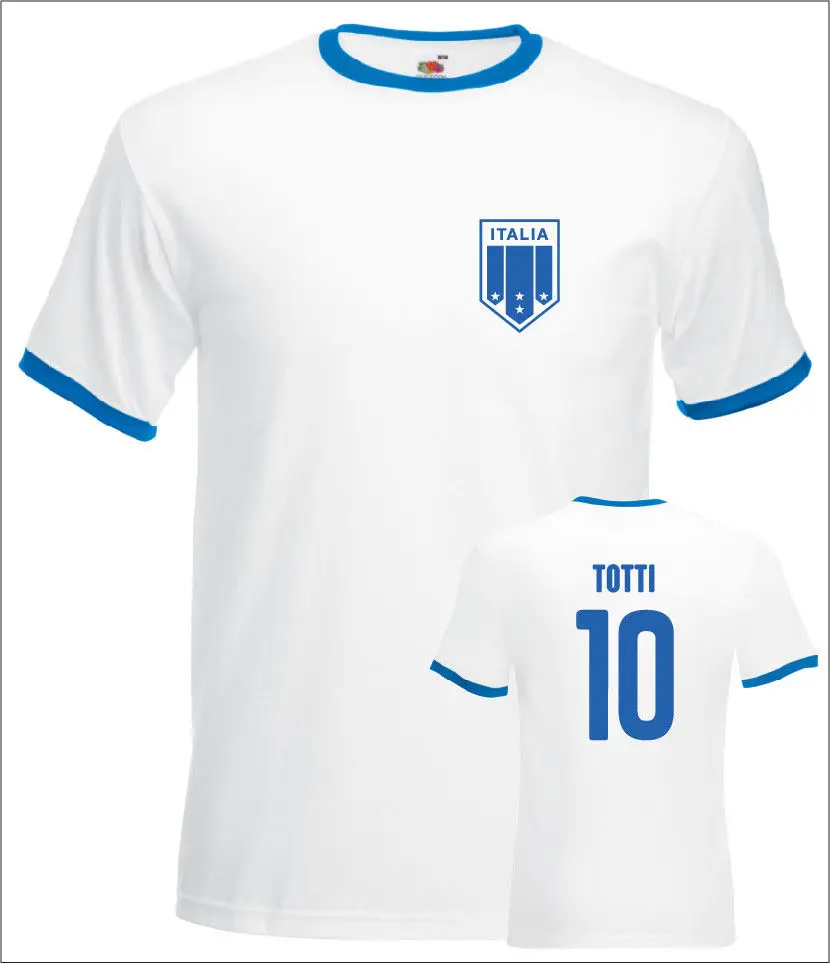 

2019 New Short Sleeve Men Fitness Clothing Tops Totti Italy No.10 team football Mens Retro Footballer Ringer Sporter T Shirts