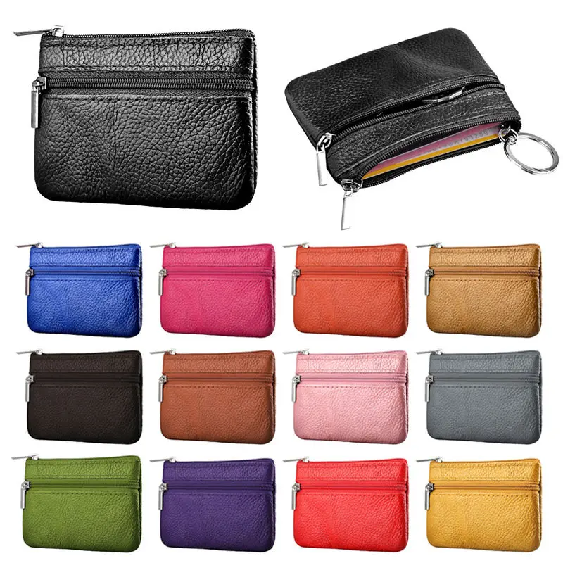

Fashion Soft Men Women Card Coin Key Holder Zip Leather Wallet Pouch Bag Purse