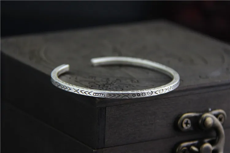 C&ampR Real 999 Sterling Silver bangle bracelet for women carved symbol opening bangles Thai bracelets Fine Jewelry | Украшения и