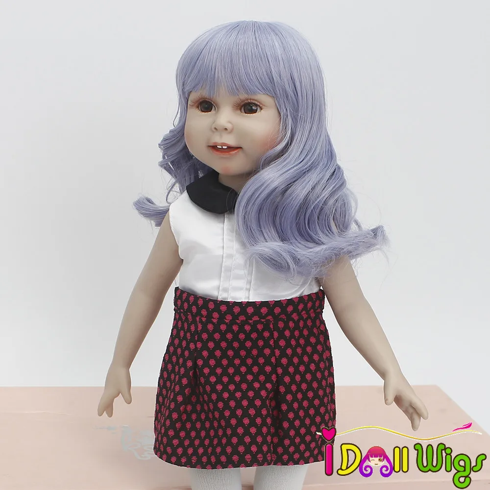 

Good Guality High Temperature Fiber Light Blue Long Loose Wavy Wig for American Doll with 26cm Head Circumference