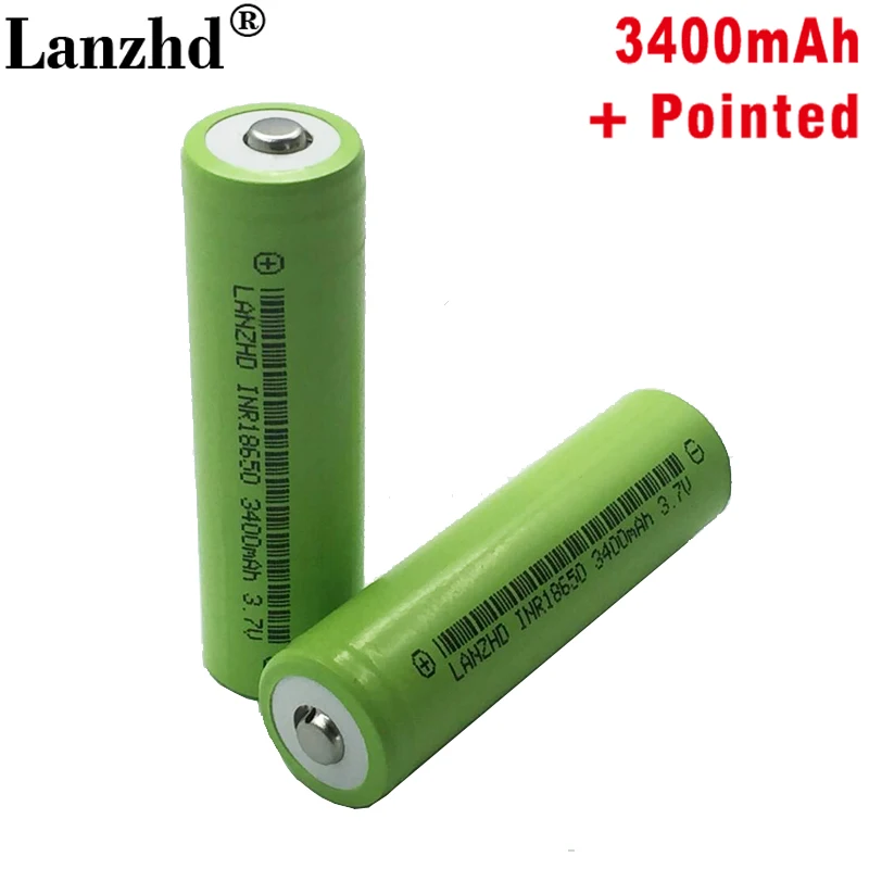 

2PCS 100% New Original INR18650 3.7v 3400mah 18650 Lithium Rechargeable Battery For Flashlight batteries (NO PCB)with Pointed