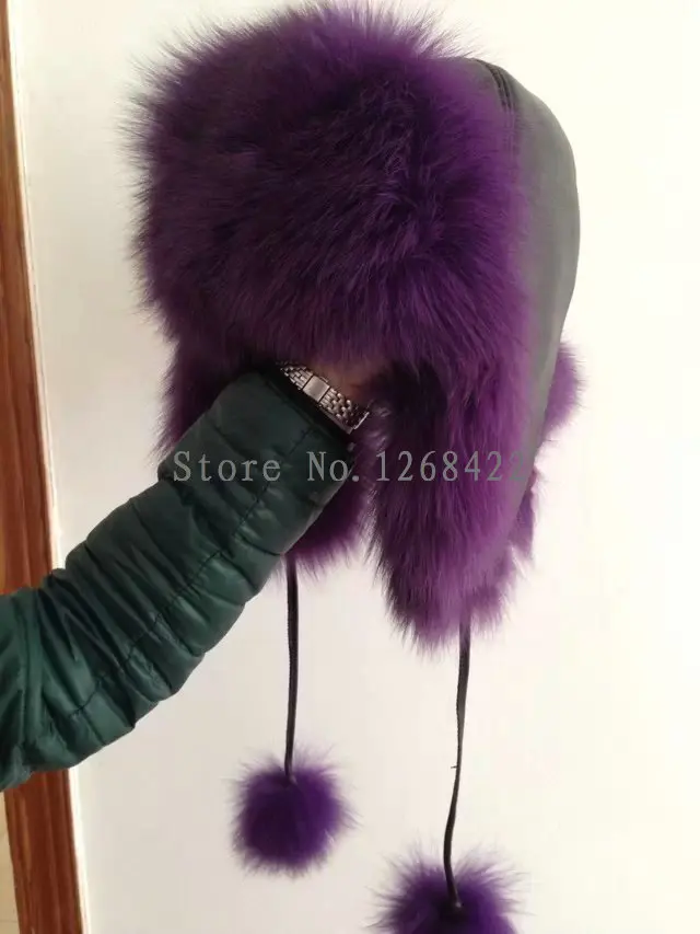 Free shipping Natural fox fur leather top lei feng's hat, Ear muff hat, warm winter hat More color can be customized