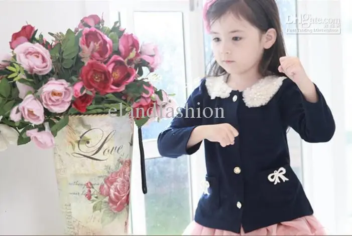Wholesale - Little Girl's Dark Blue/Pink Doll Collar Outwear 2013 Children's Casual Cardigan Clothing | Детская одежда и