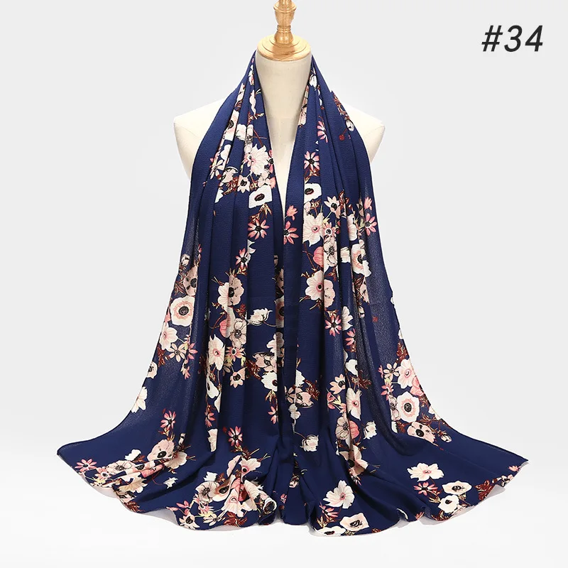 

New Bubble Chiffon Muslim Hijabs Scarves Design Flower Long Shawls Wraps Headscarf Wraps Turbans Headband Long Scarves 43 COLORS