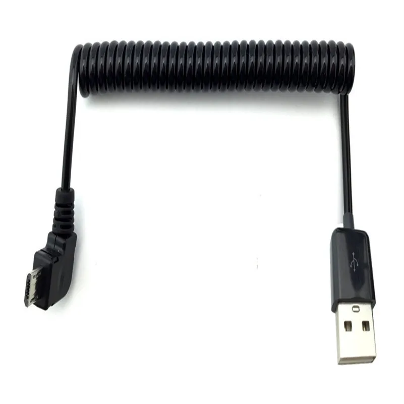 1 м 3 кабель Micro USB штекер 90 градусов угловой колено к пружинный спиральный