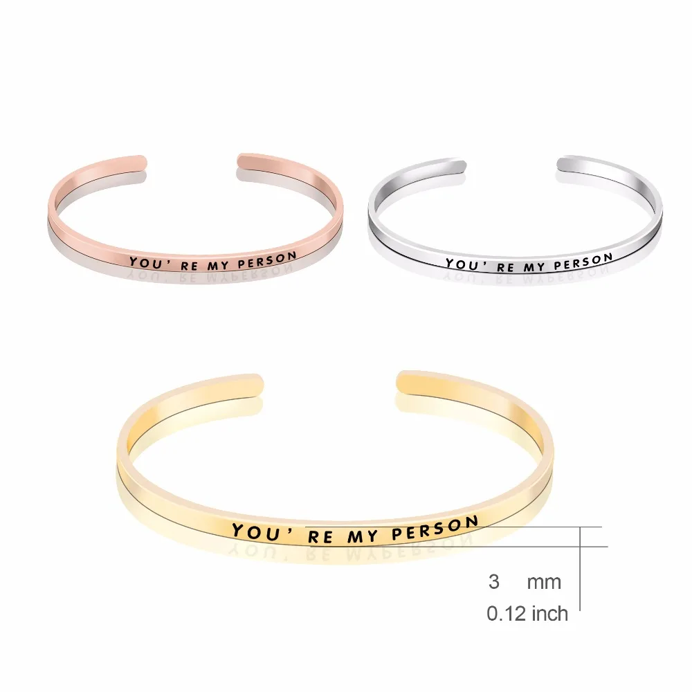 

YFN Genuine 925 Sterling Silver You Are My Person Bracelets & Bangles "You're My Person" Open Bangle Fashion Jewelry Unisex