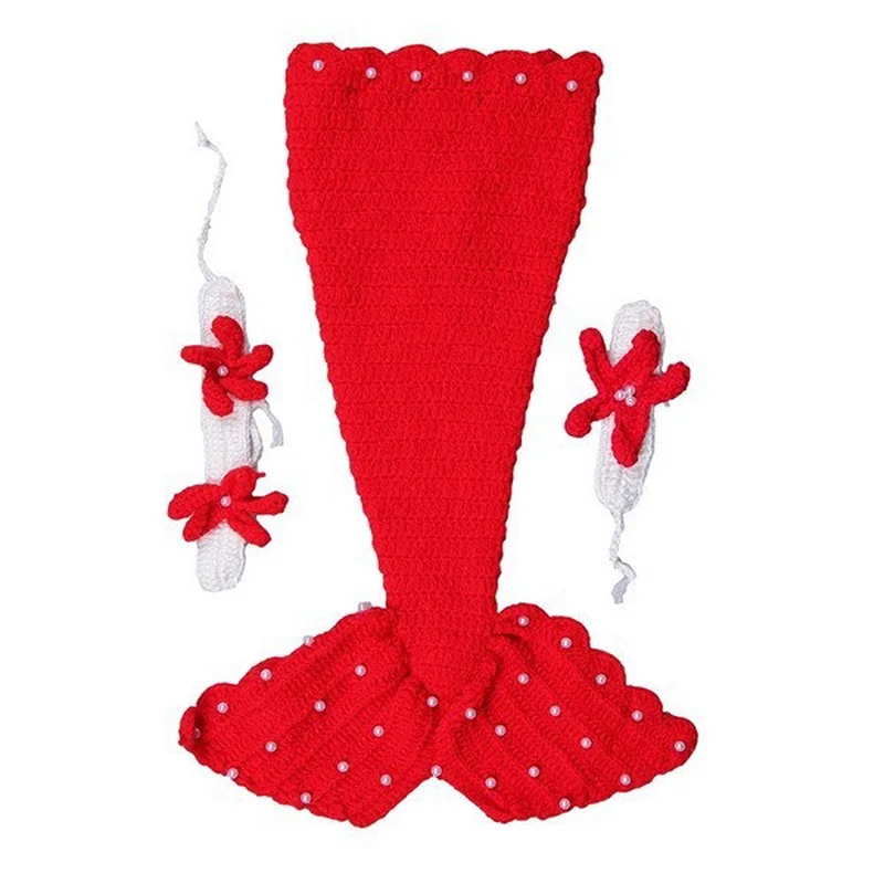

Cute Baby Sets Beauty Mermaid Suits Wool Handmade Crochet Photography Sweater Newborn Baby Cap For Girl Boy