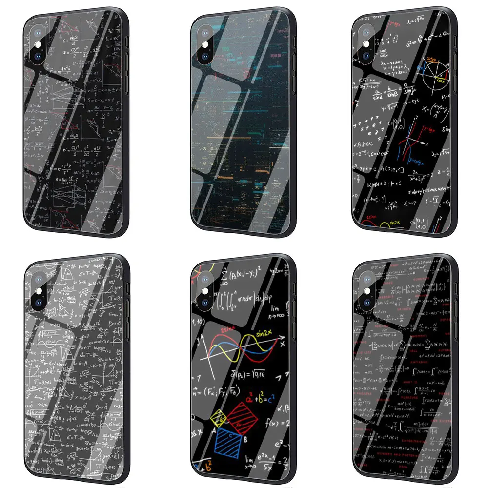 Чехол для iPhone 11 Pro X или 10 8 7 6 6S Plus Xr Xs Max из закаленного стекла ТПУ с математическими химическими формулами