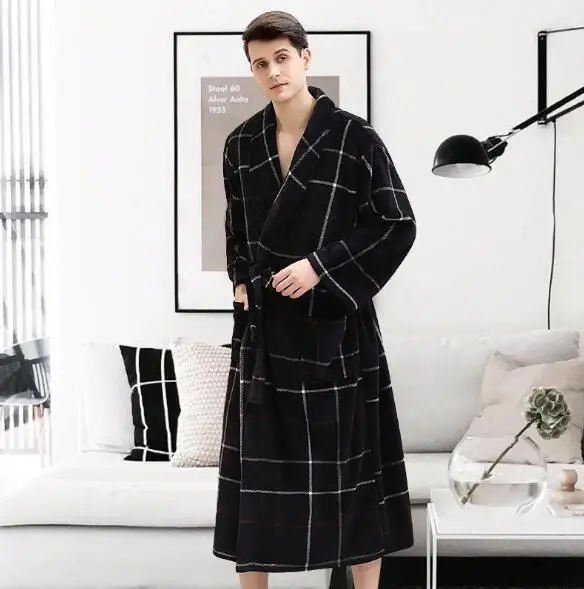 

Plus size bathrobe women autumn winter bath robe man's sleepwear home clothes thick flannel kimono men robes bata hombre L-3XL