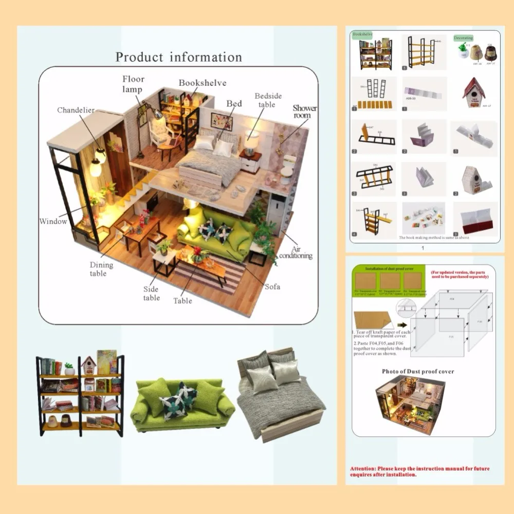 DIY casa de muñecas miniatura muñecas con muebles de casa de madera de Miniaturas juguetes para los niños Año Nuevo M030