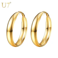 u7 girls hoop earrings gold stainless steel large size 40mm circle round vintage loop earring for women brincos jewelry e1012