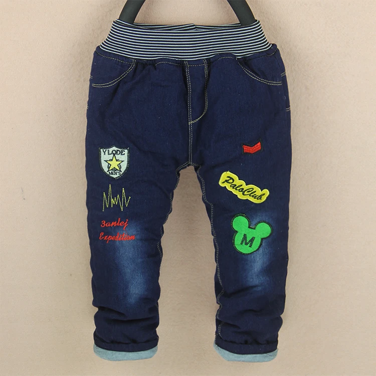 Супер акции Новинка 2017 года зимние детские джинсы для мальчиков теплый модный