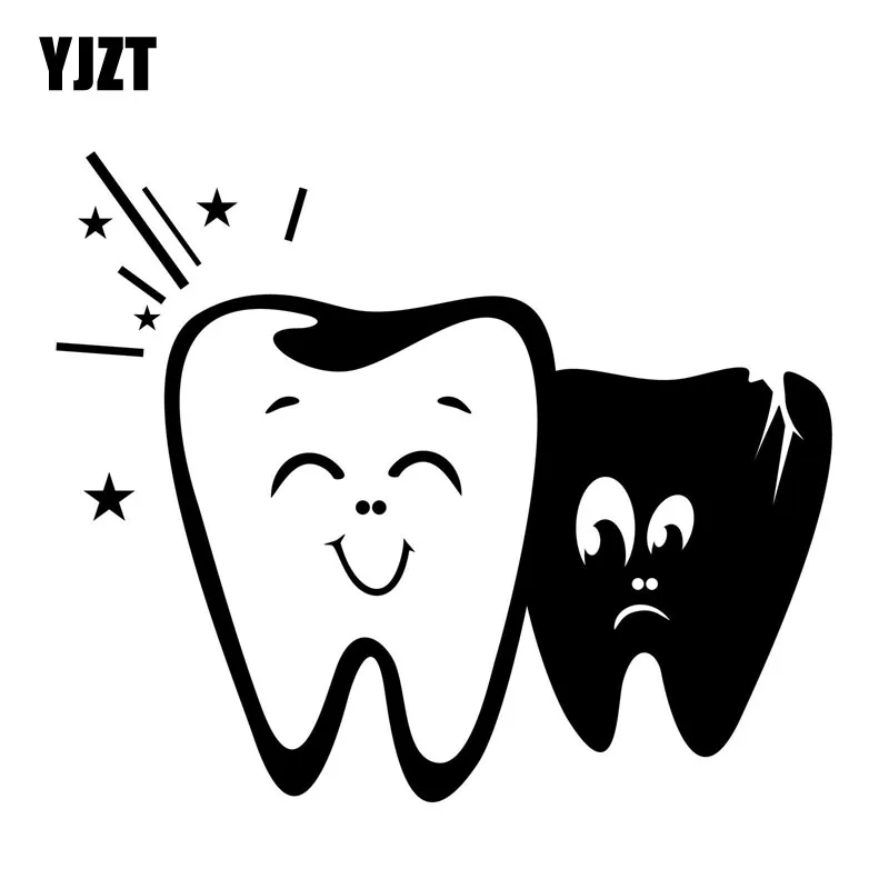 YJZT 18x15 см Мультяшные Веселые зубья, виниловые наклейки на автомобиль, черные/серебряные аксессуары