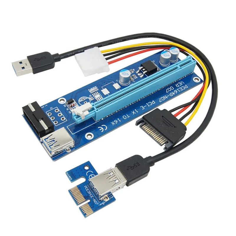 6 штук упак. VER007 4Pin 6Pin PCI-E 1X to 16X Riser Card PCIE Extender для майнинга биткойнов |