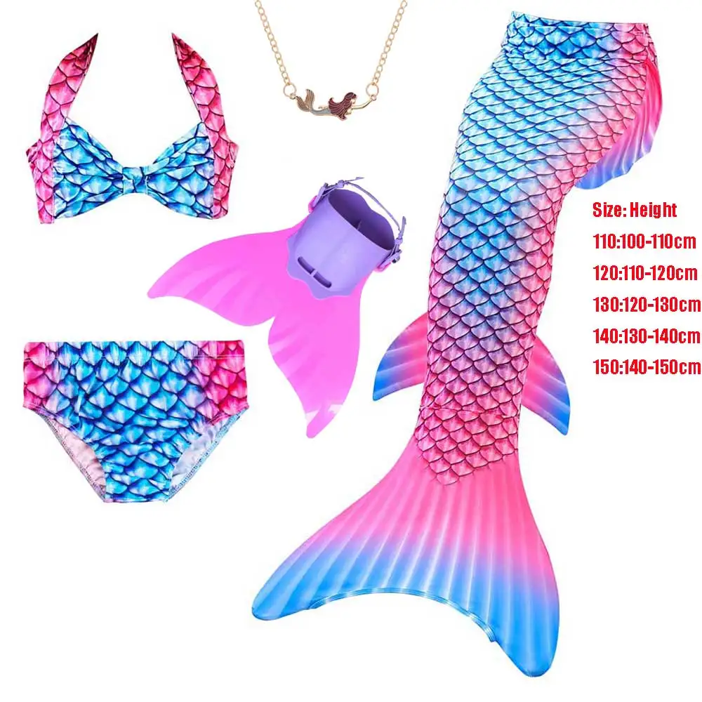 5pcs Costume Set 1 Walkable/купальные костюмы с хвостом русалки с невидимой молнией снизу принцесса Русалка Костюм Купальник ожерелье бутик наряд - Цвет: 5pcs Costume Set 1