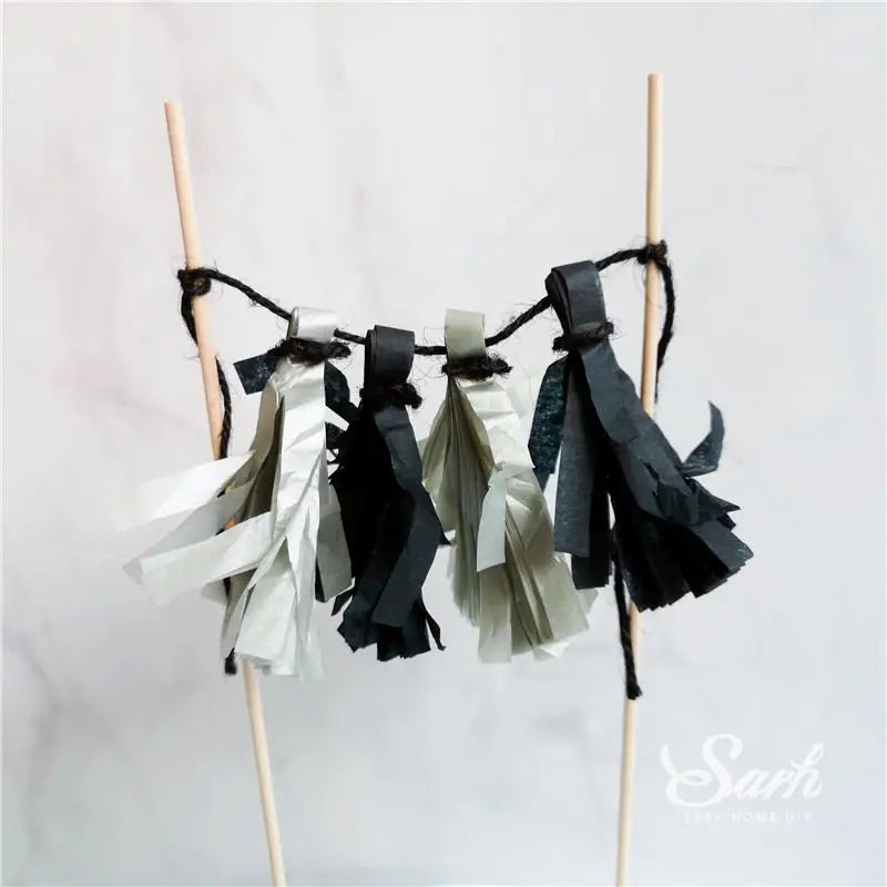 Panda bamboo Cake Topper Happy Birthday Turtle leaf Clay Decoration for Children's Boy Girl Party Supplies Baking Lovely Gifts - Цвет: Black gray tassel